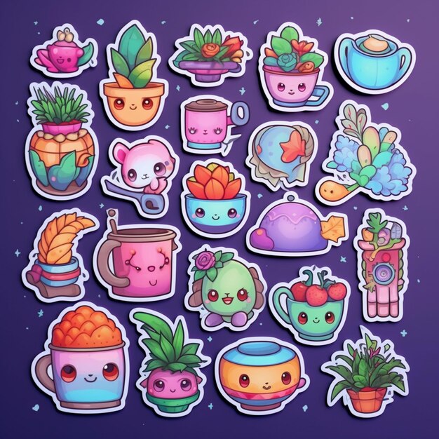 a close up of a bunch of stickers with different types of food generative ai