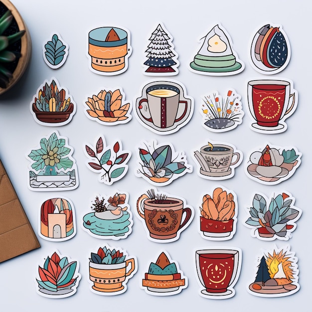 a close up of a bunch of stickers with different types of plants generative ai