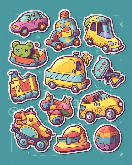 Photo a close up of a bunch of stickers with different vehicles generative ai