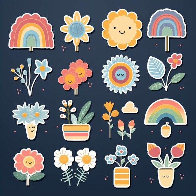 a close up of a bunch of stickers with flowers and plants generative ai