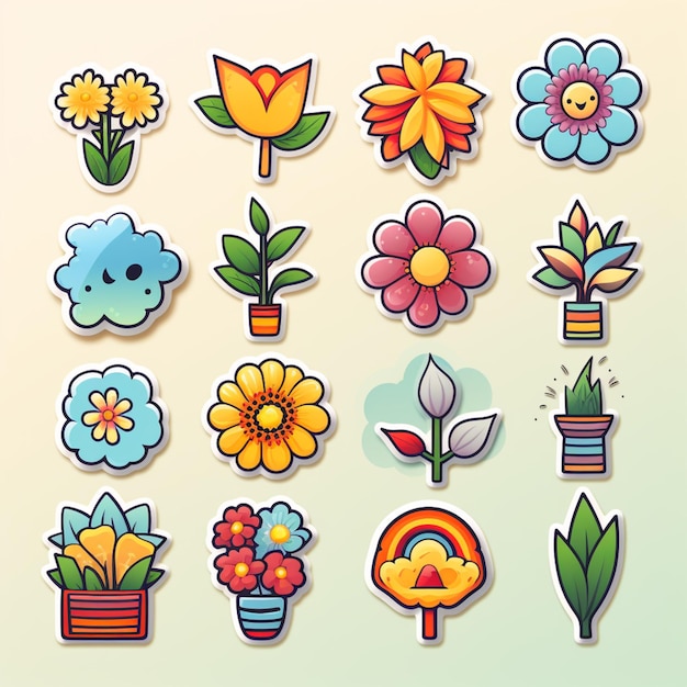 Photo a close up of a bunch of stickers with flowers and plants generative ai