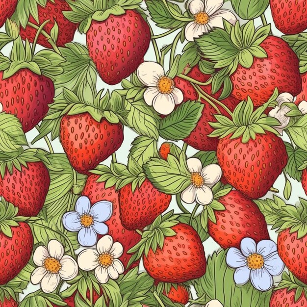 a close up of a bunch of strawberries with flowers generative ai