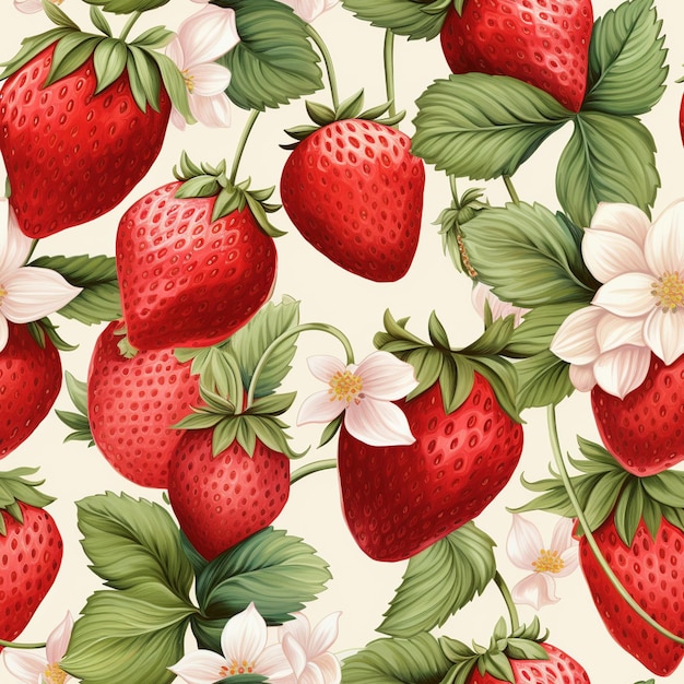a close up of a bunch of strawberries with flowers on a white background generative ai
