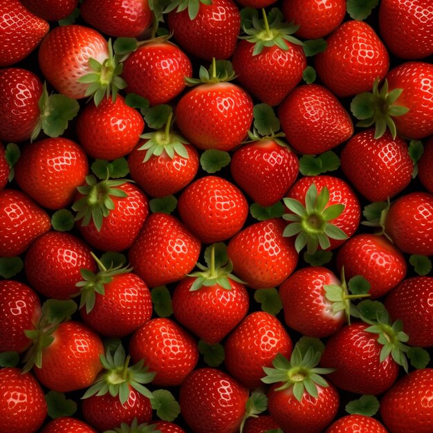 A close up of a bunch of strawberries with green leaves generative ai