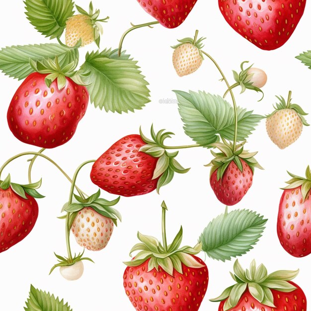 A close up of a bunch of strawberries with leaves generative ai