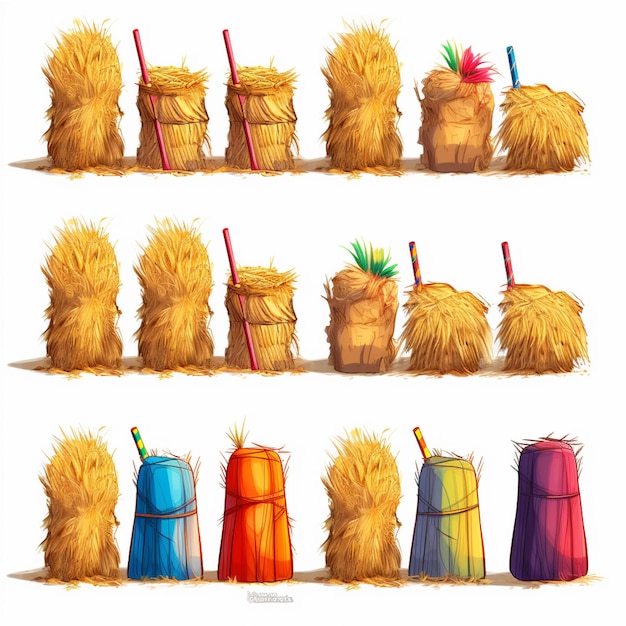Premium AI Image a close up of a bunch of straws and a bucket of