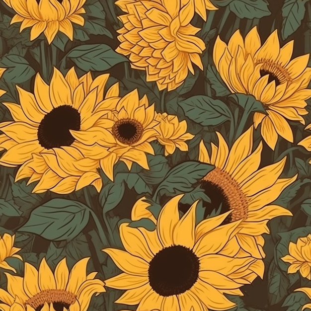 a close up of a bunch of sunflowers on a green background generative ai
