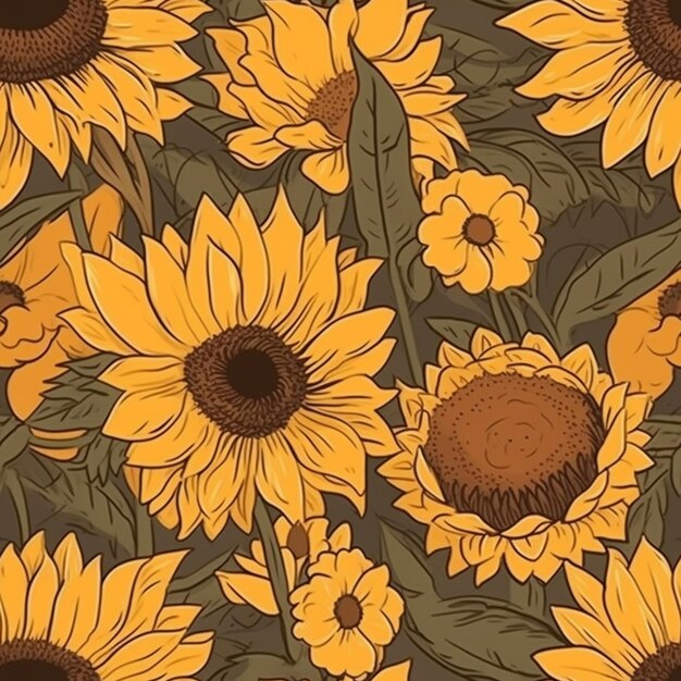 a close up of a bunch of sunflowers on a green background generative ai
