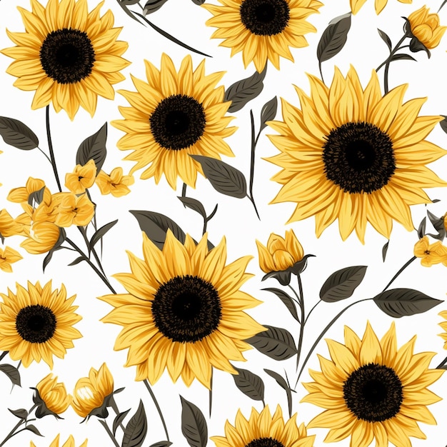 A close up of a bunch of sunflowers on a white background generative ai