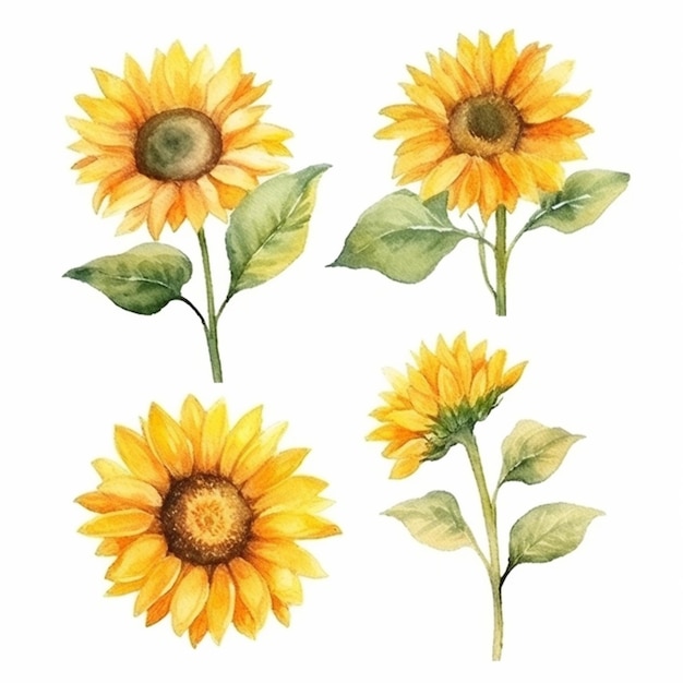 A close up of a bunch of sunflowers with leaves generative ai