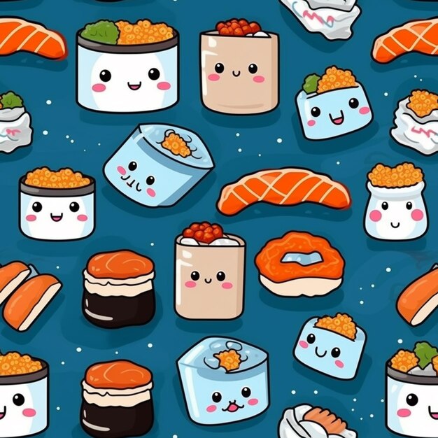 A close up of a bunch of sushi with different faces generative ai