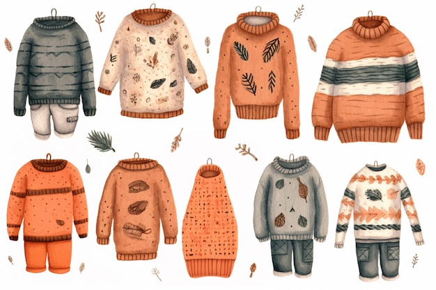 a close up of a bunch of sweaters with different designs generative ai