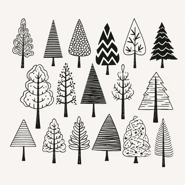 Photo a close up of a bunch of trees with different shapes generative ai