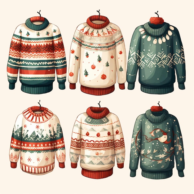 a close up of a bunch of ugly ugly sweaters on a hanger generative ai