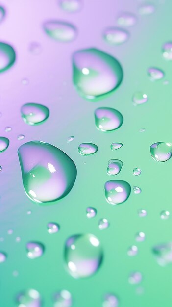 A close up of a bunch of water droplets on a green and blue surface