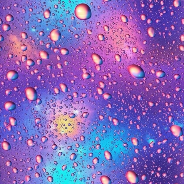 A close up of a bunch of water droplets on a purple and blue background generative ai