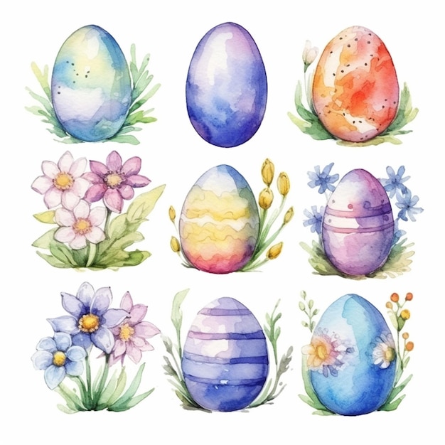 A close up of a bunch of watercolor easter eggs generative ai