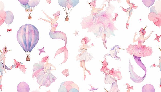a close up of a bunch of watercolor illustrations of a mermaid generative ai