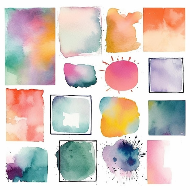 a close up of a bunch of watercolor paint squares generative ai