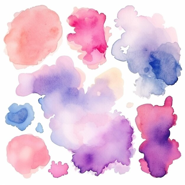 A close up of a bunch of watercolor stains on a white background generative ai