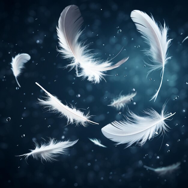 Photo a close up of a bunch of white feathers flying in the air generative ai