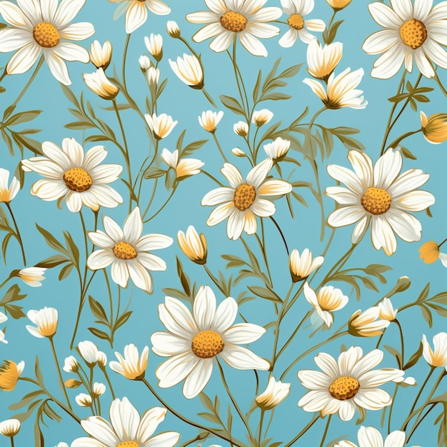 a close up of a bunch of white flowers on a blue background generative ai