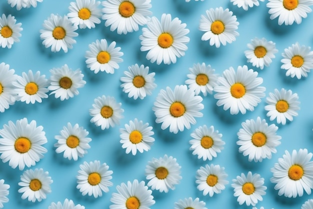 a close up of a bunch of white flowers on a blue surface generative ai