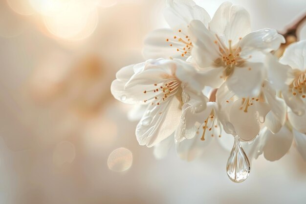 Photo a close up of a bunch of white flowers with droplets of water on them