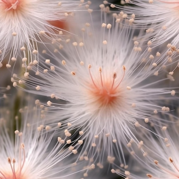 a close up of a bunch of white flowers with red centers generative ai