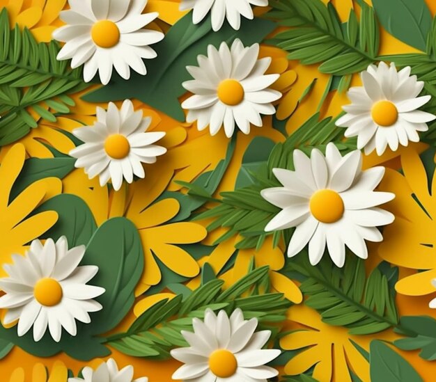 A close up of a bunch of white flowers on a yellow background generative ai