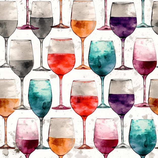 さまざまな色の生成 AI を持つワイングラスの束の接写