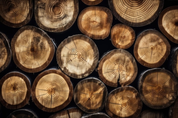 Крупный план генеративного ИИ кучи деревянных бревен