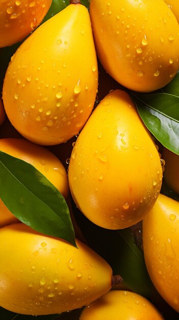 A close up of a bunch of yellow lemons with green leaves generative ai