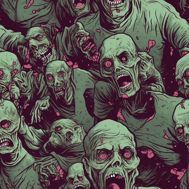 a close up of a bunch of zombies with their mouths open generative ai