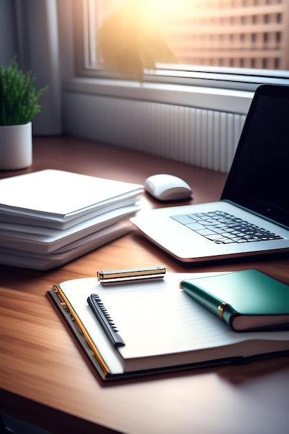 Close-up bureau met een georganiseerde stapel papieren