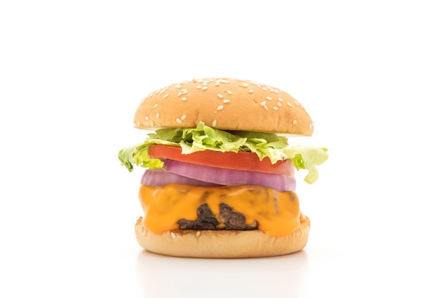 Photo close-up of burger against white background