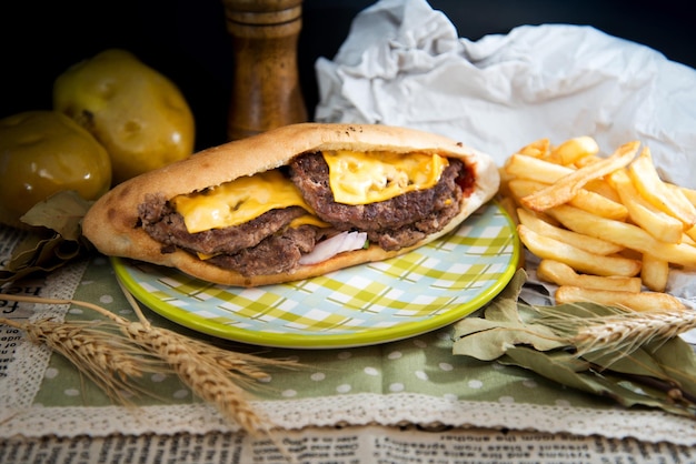 Close-up of burger in plate on table