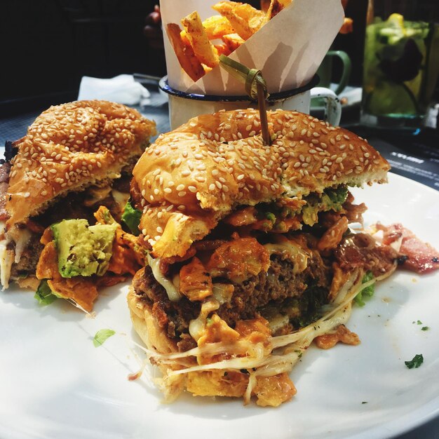 Close-up of burger in plate