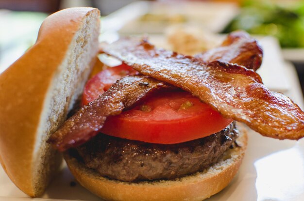 Close-up of burger in plate