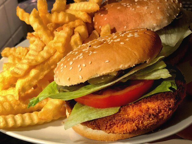 Close-up of burger in plate