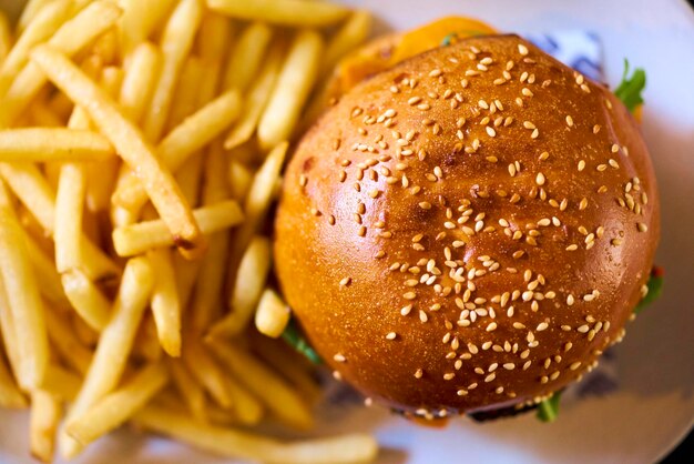 Close-up of burger on plate