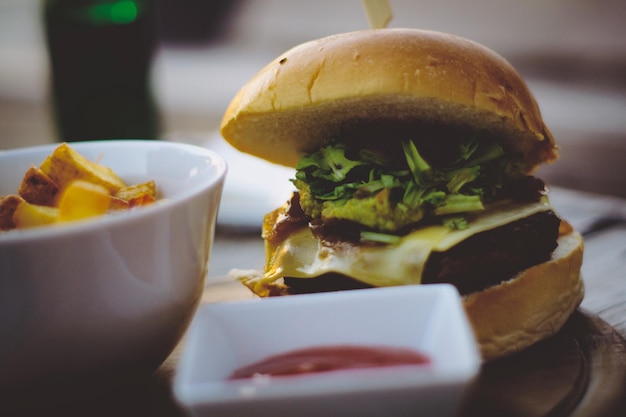 close-up of burger in plate