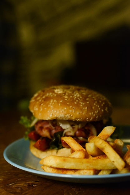 Close-up of burger in plate