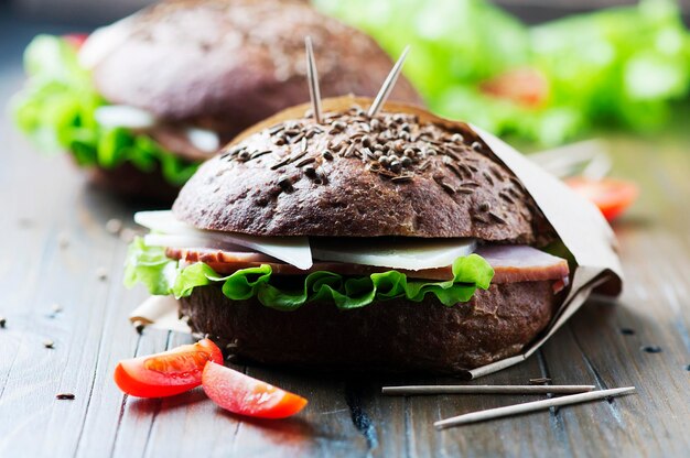 Close-up of burger on table