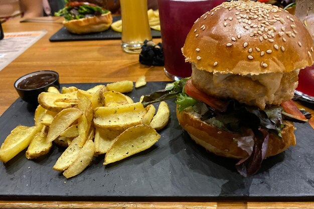 Close-up of burger on table