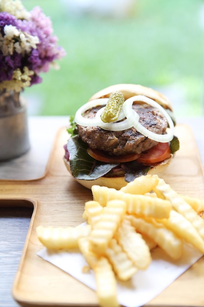 Close-up of burger on table