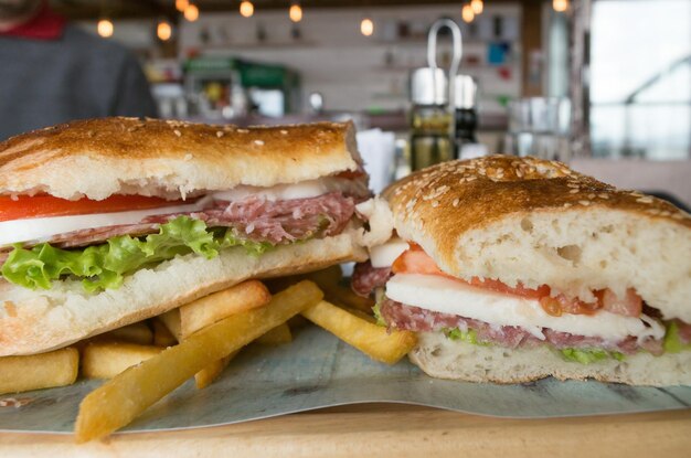 Close-up of burger on table