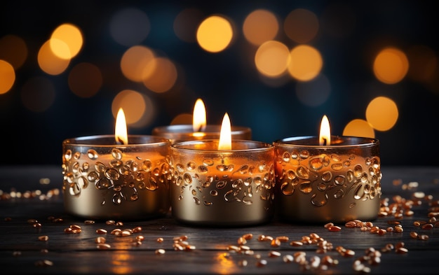 close up of burning candles on abstract black background Consider the celebratory mood Festive concept with copy space