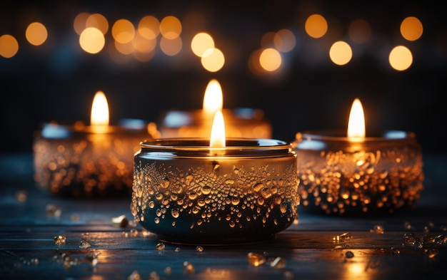 close up of burning candles on abstract black background Consider the celebratory mood Festive concept with copy space