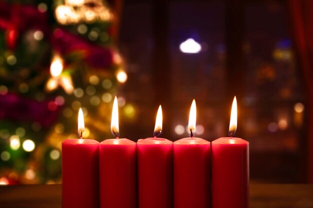 Close-up of burning candles during christmas